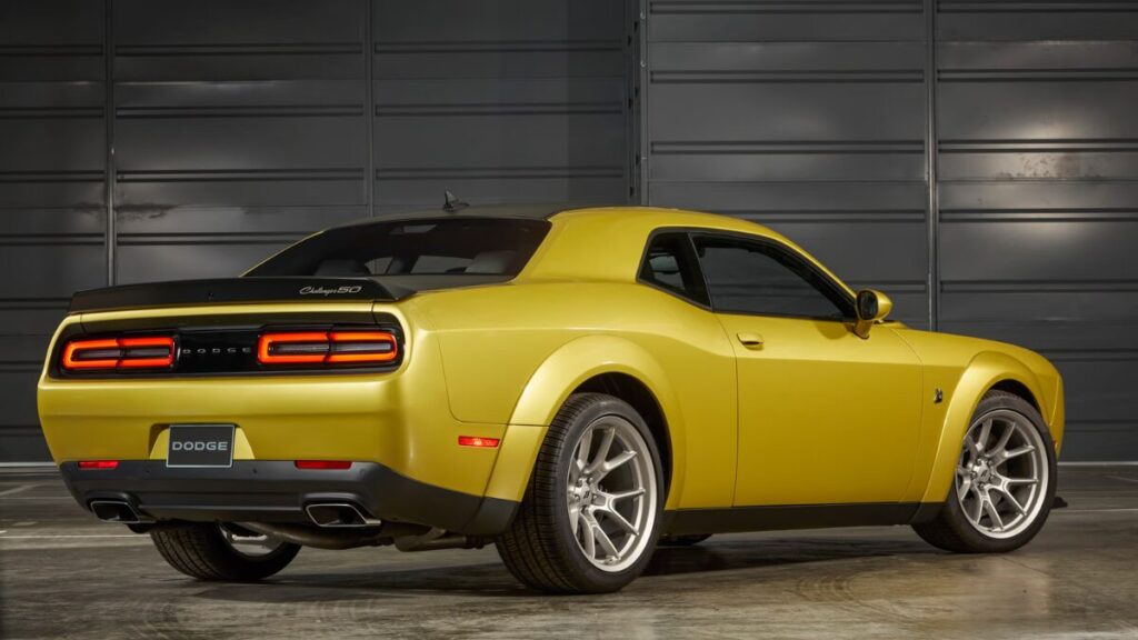 Rear view of the 2020 Dodge Challenger SRT Hellcat showcasing widebody styling