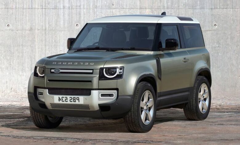 2020 Land Rover Defender front view, boxy design and iconic square headlights. 2020 Land Rover Defender front view, boxy design and iconic square headlights.