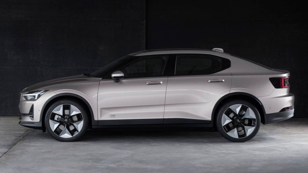 2024 Polestar 2 side profile, fastback roofline and practical hatchback design.