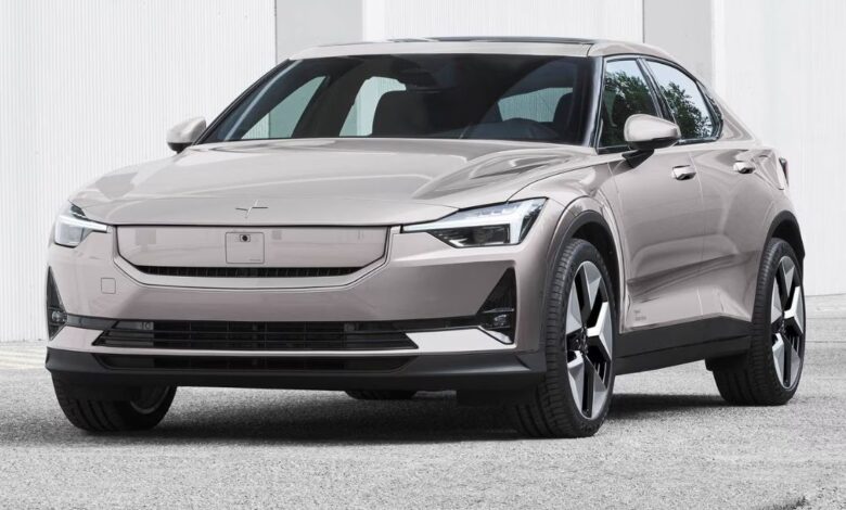 2024 Polestar 2 front view, sleek SmartZone panel and Thor's hammer LED headlights.