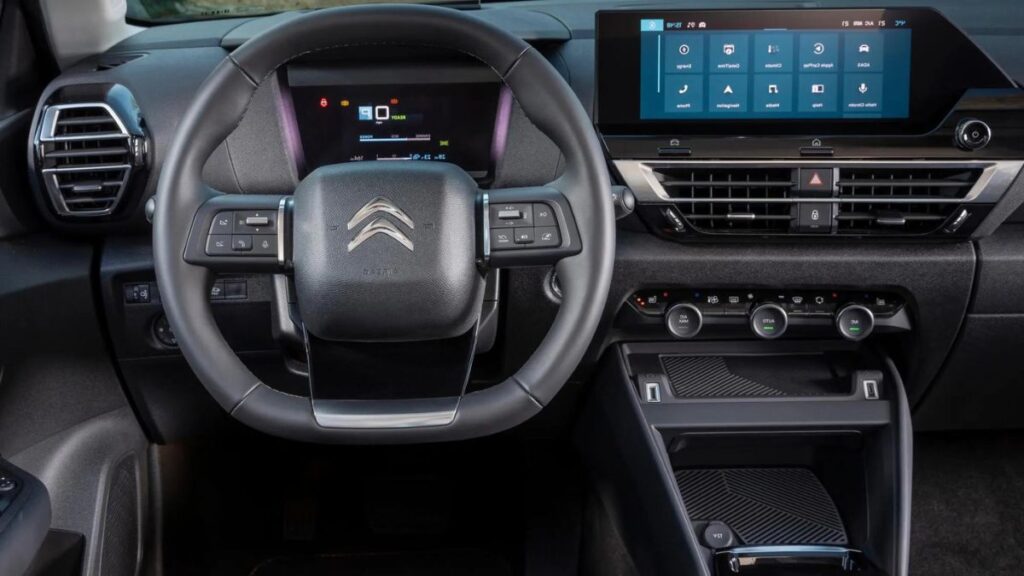2023 Citroen e-C4 X interior, 10-inch touchscreen and comfortable seats.