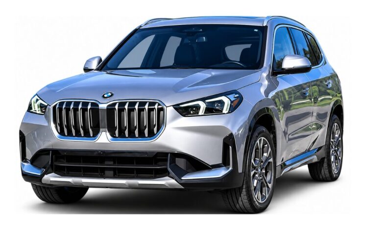 2023 BMW X1 luxury compact SUV front view in silver exterior finish