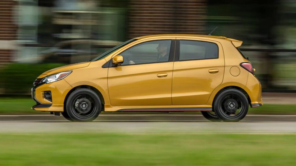 2023 Mitsubishi Mirage side profile in a parking area