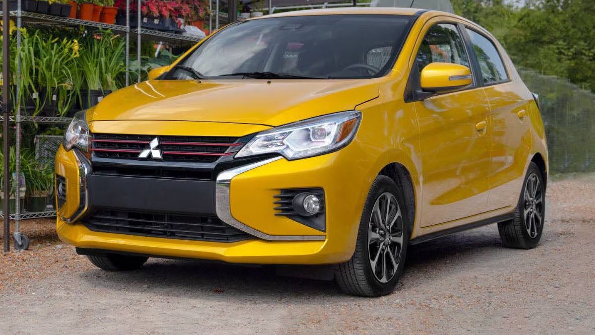 2023 Mitsubishi Mirage front view showing Dynamic Shield grille and headlight design