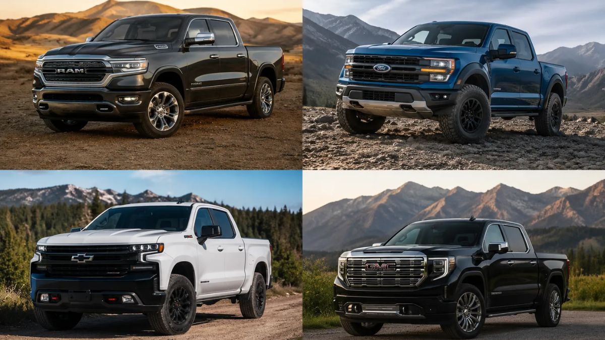 Lineup of full size pickup trucks parked side by side for a 2026 buying guide