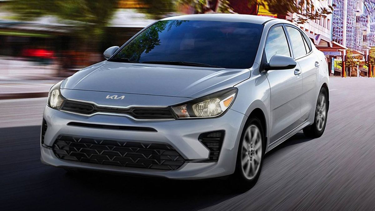 2023 Kia Rio front view showing headlights and grille design
