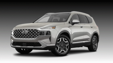 2023 Hyundai Santa Fe front view showing fang-inspired LED headlights and refreshed front fascia design