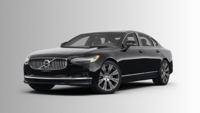 2023 Volvo S90 front view showcasing Scandinavian luxury design and Thor's Hammer LED headlights