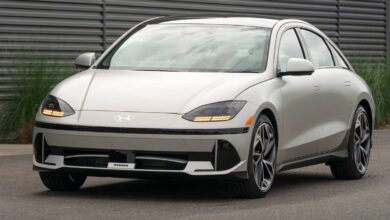 2023 Hyundai Ioniq 6 front view, Parametric Pixel LED headlights and streamlined front fascia.