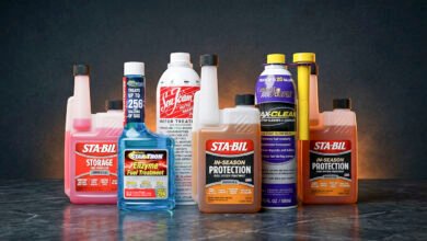 Five fuel stabilizers and fuel treatments from STA-BIL, Star Tron, Sea Foam, and Royal Purple
