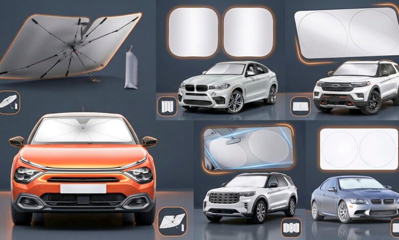 Five windshield sun shades for cars trucks and SUVs
