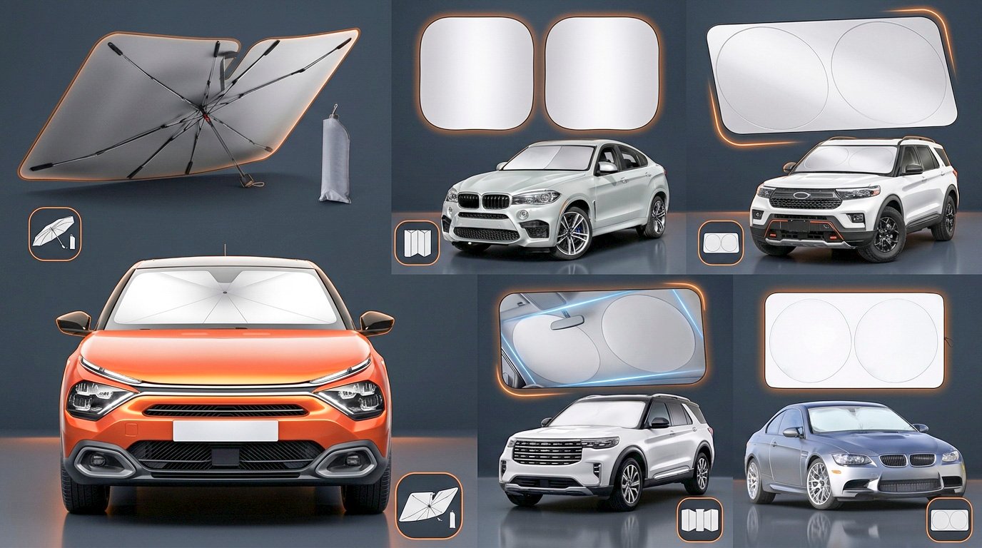 Five windshield sun shades for cars trucks and SUVs