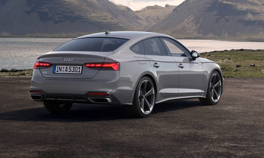2023 Audi A5 rear exterior view with LED taillights and sculpted bumper design