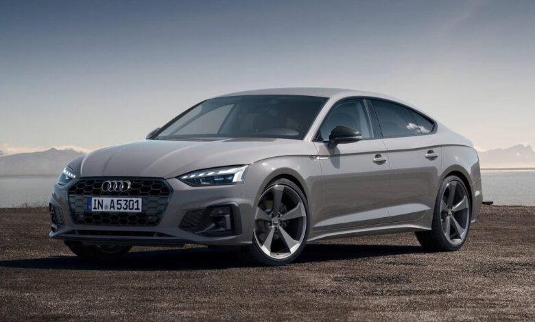 2023 Audi A5 front exterior view with updated LED headlights and sporty design
