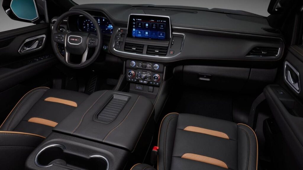 2023 GMC Yukon interior, spacious cabin and large touchscreen.