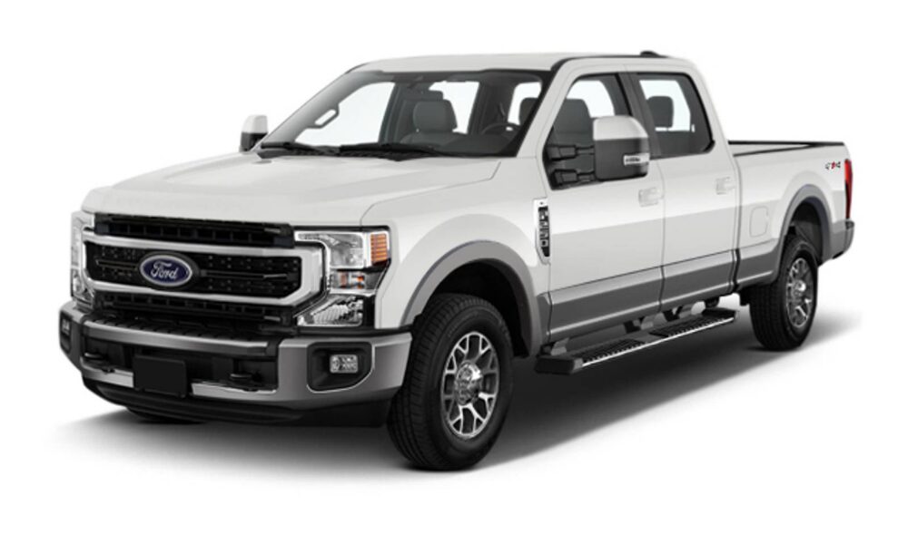 2022 Ford F-250 Super Duty Crew Cab front view showing grille, headlights, and bold heavy-duty styling