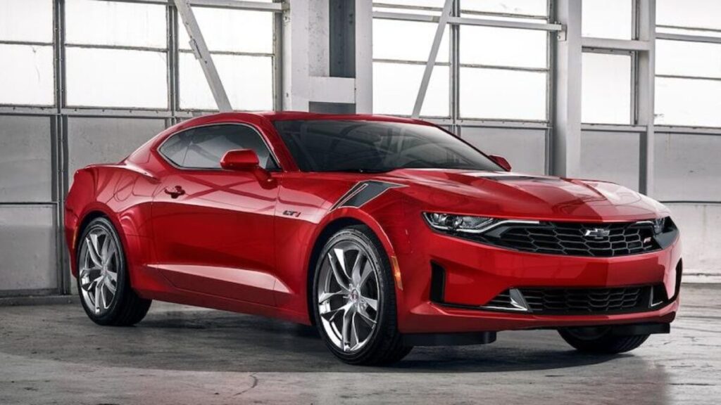 2024 Chevrolet Camaro sports coupe showcasing its aggressive muscle car styling before discontinuation