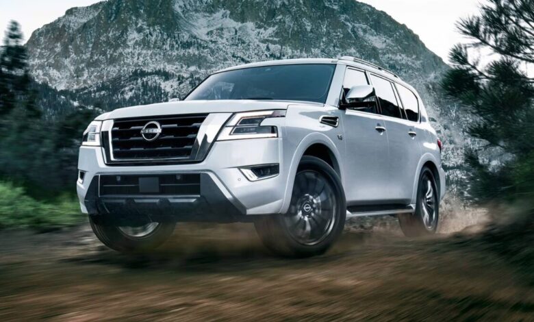 Front view of the 2022 Nissan Armada SUV with LED headlights