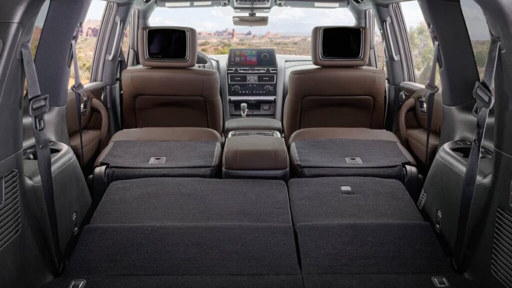 Cargo area of the 2022 Nissan Armada with seats folded