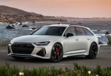 2024 Audi RS 6 Wagon front view showcasing aggressive grille, LED headlights, and performance-focused design