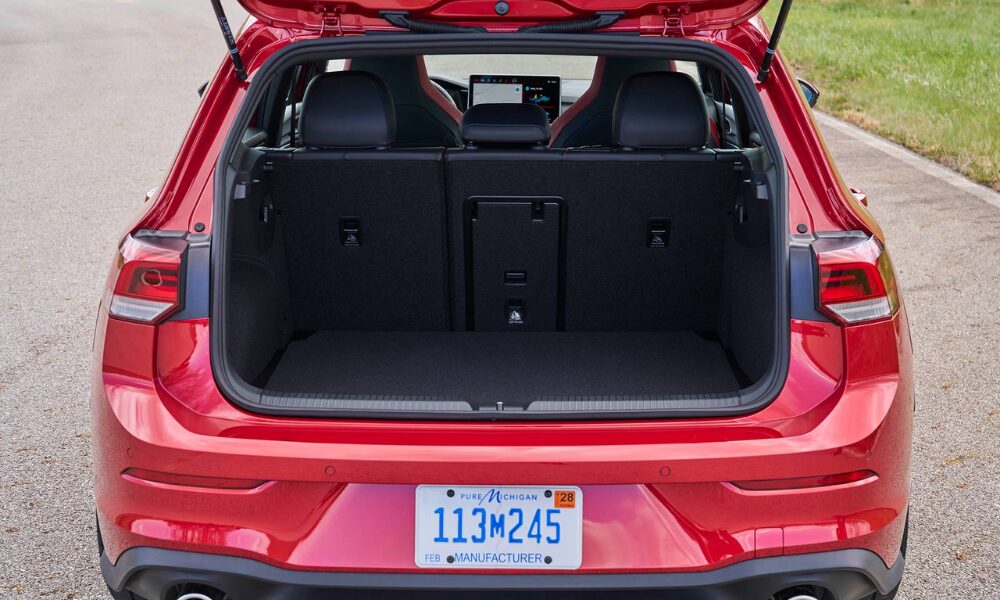 2025 Volkswagen Golf GTI cargo space with rear hatch open