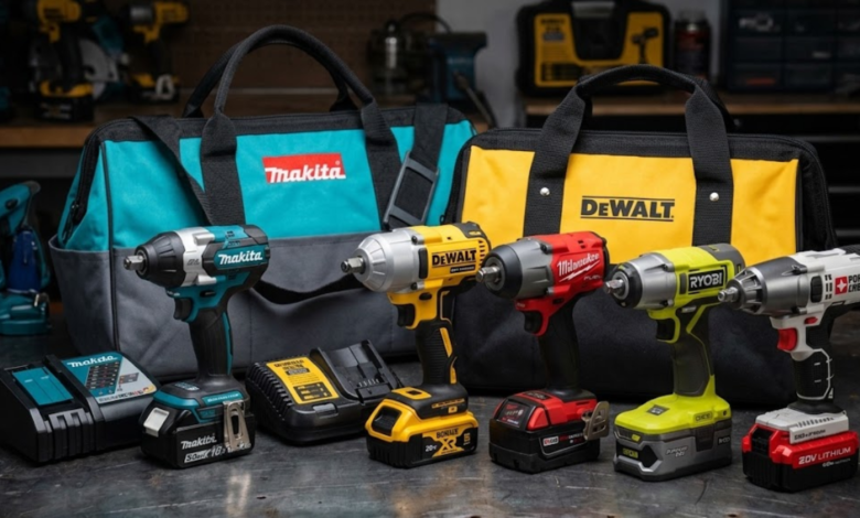 Five cordless impact wrenches for automotive repairs and garage work, including PORTER-CABLE, RYOBI, Milwaukee, DEWALT, and Makita