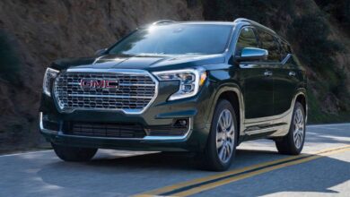 2024 GMC Terrain front view, bold grille and LED headlights.