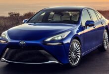 Front exterior of the 2025 Toyota Mirai hydrogen sedan.