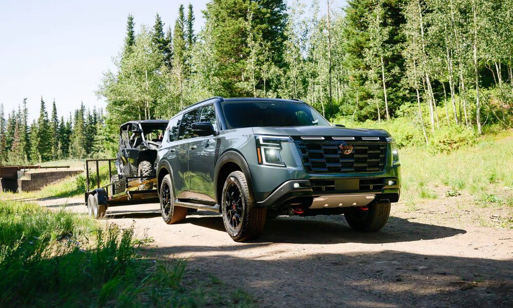 2025 Nissan Armada front view SUV with updated grille and LED headlights