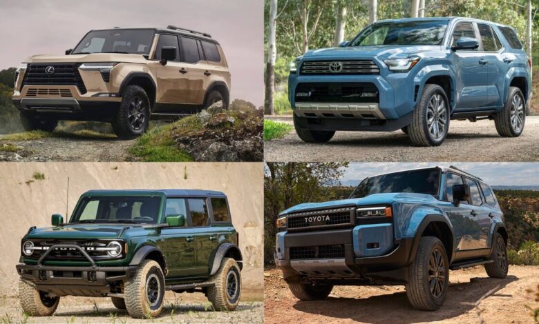 2025 4Runner vs Land Cruiser vs GX vs Bronco front lineup comparison