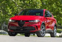 2025 Alfa Romeo Tonale front view showcasing grille and LED headlights