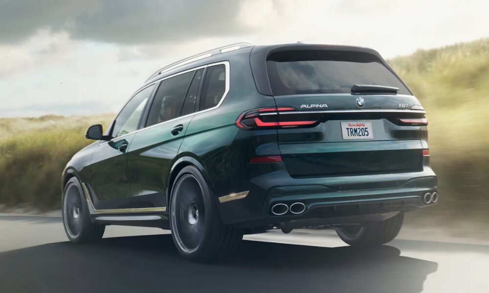 2025 BMW Alpina XB7 rear view with quad exhaust tips and Alpina signature design