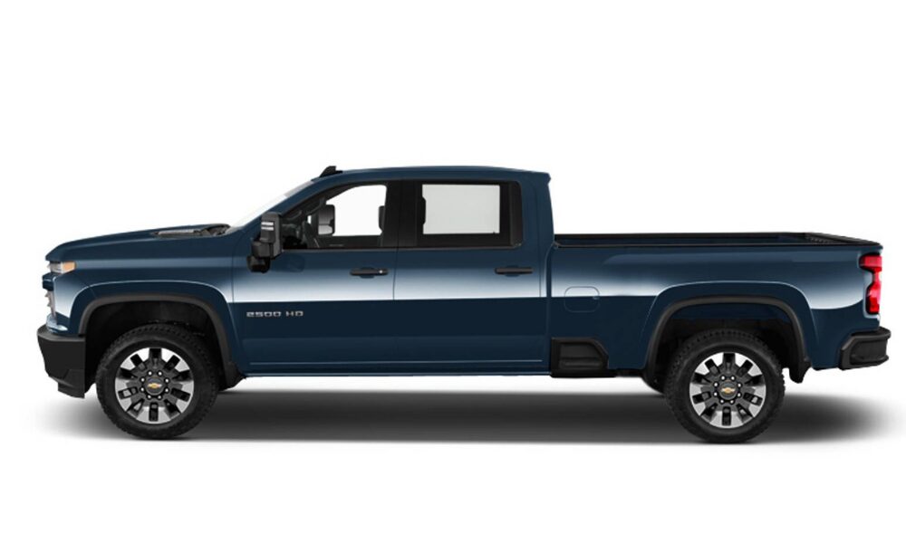 2025 Chevrolet Silverado 2500HD Crew Cab side profile showing rugged stance and extended wheelbase