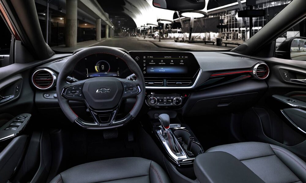 2025 Chevrolet Trax interior cabin with touchscreen, modern dashboard, and premium seating