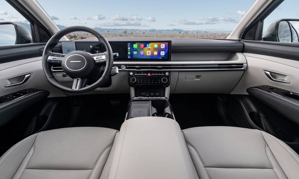 2025 Hyundai Tucson interior with dual 12.3-inch screens and updated dashboard layout