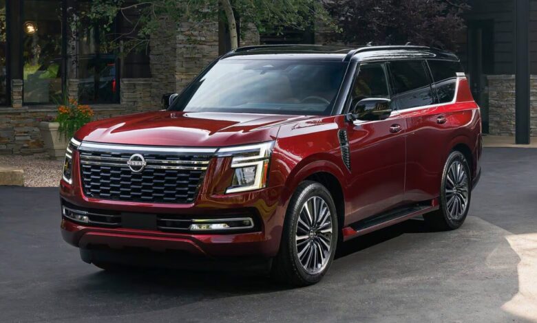 2025 Nissan Armada front view SUV with updated grille and LED headlights
