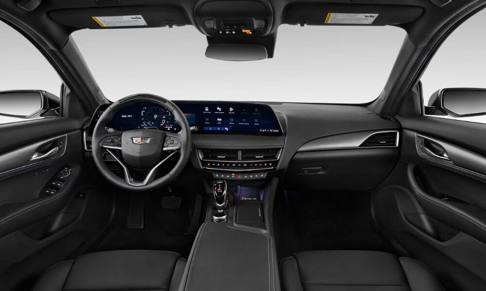2026 Cadillac CT5 interior with 33-inch display and leather seats.