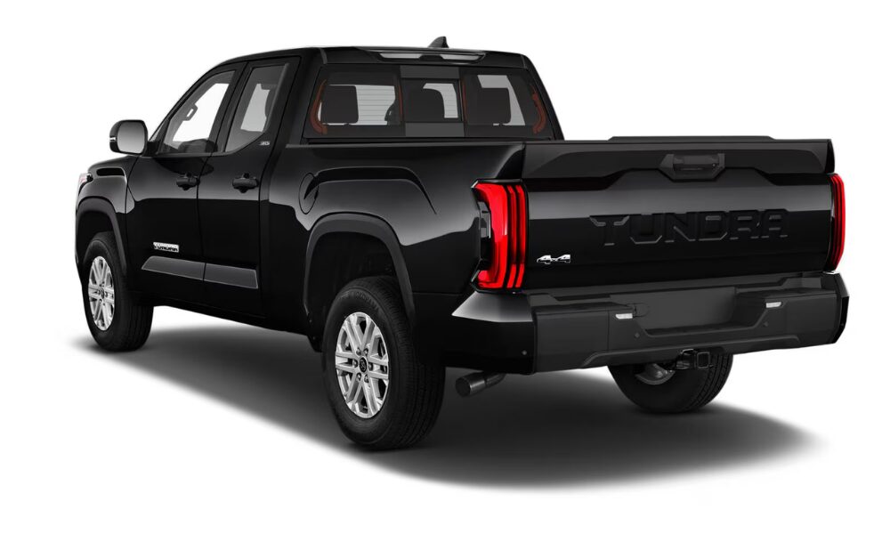 2026 Toyota Tundra Double Cab rear exterior with LED taillights and wide tailgate.