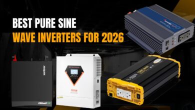 Best Pure Sine Wave Inverters for 2026 featuring Renogy P2 3000W, VEVOR Hybrid Solar Inverter, Xantrex PROwatt SW2000, Go Power 1500W, and Samlex PST-600-12