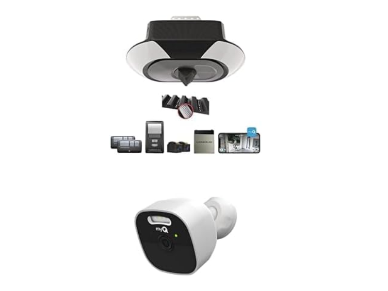 Chamberlain B6753T smart garage door opener with built in 2K camera and LED lighting.