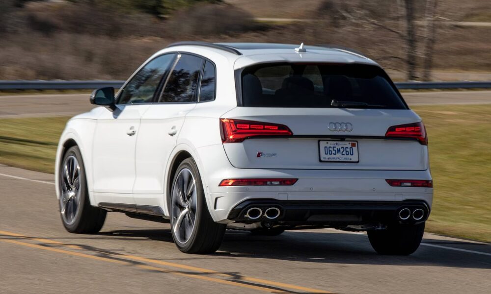 2025 Audi SQ5 review showing the rear exterior with quad exhaust and aggressive styling