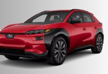 2026 Subaru Solterra electric SUV front three-quarter view showcasing updated LED headlights and redesigned front fascia