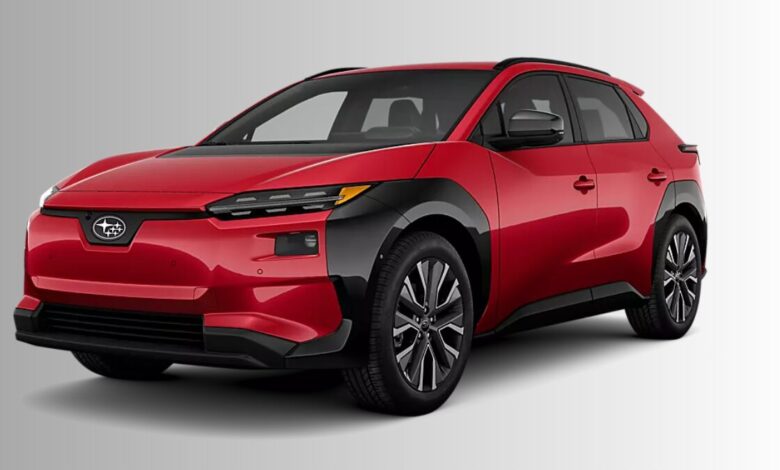 2026 Subaru Solterra electric SUV front three-quarter view showcasing updated LED headlights and redesigned front fascia