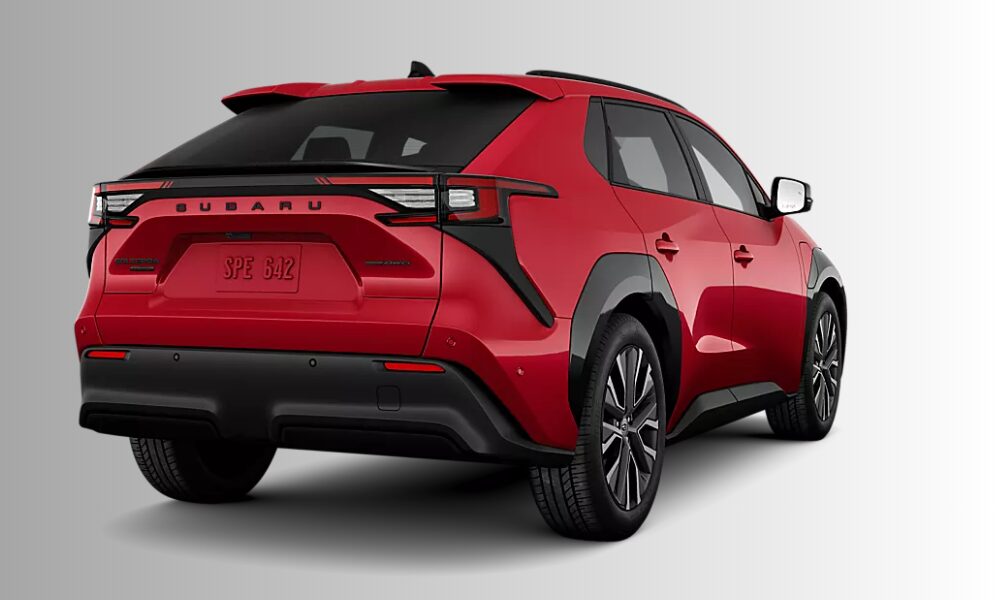 2026 Subaru Solterra electric SUV rear view with LED taillights