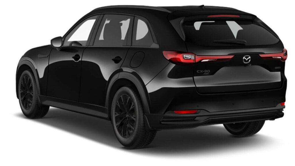 Mazda CX-90 rear view black SUV with LED taillights and clean design