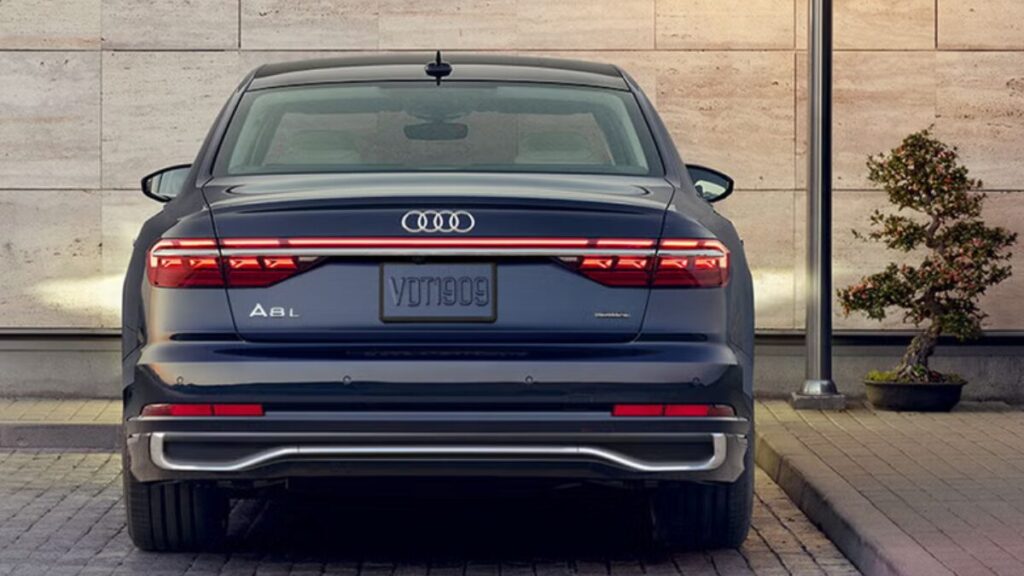 2026 Audi A8 rear view LED taillights luxury sedan design
