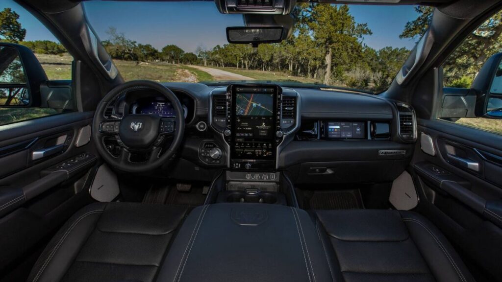 2026 Ram 1500 interior featuring large touchscreen display and premium cabin materials