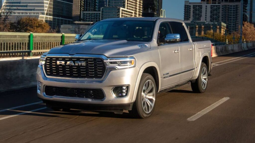 2026 Ram 1500 front exterior view showcasing bold grille design and premium full-size truck styling