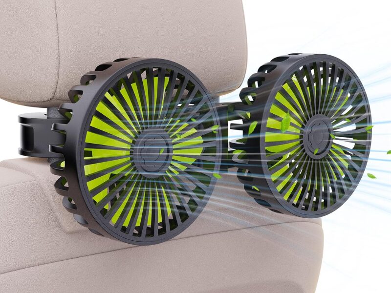 Hayousui dual head USB car cooling fan mounted on rear headrest inside SUV