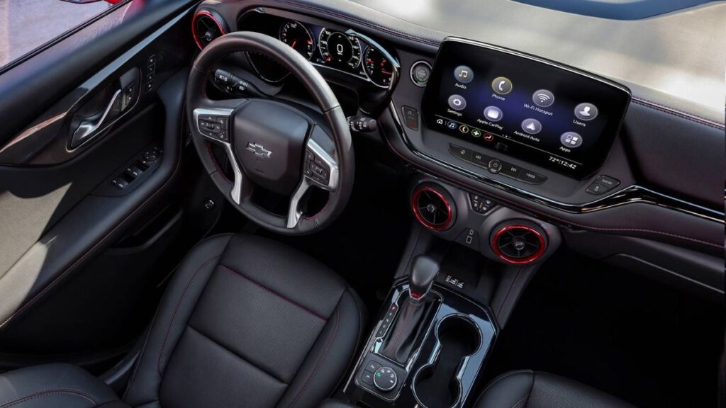 2023 Chevrolet Blazer interior cockpit with touchscreen infotainment and driver-focused layout.
